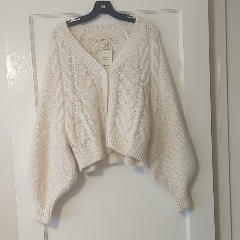 H&M Off-White Cable Knit Cardigan Alpaca Blend XS